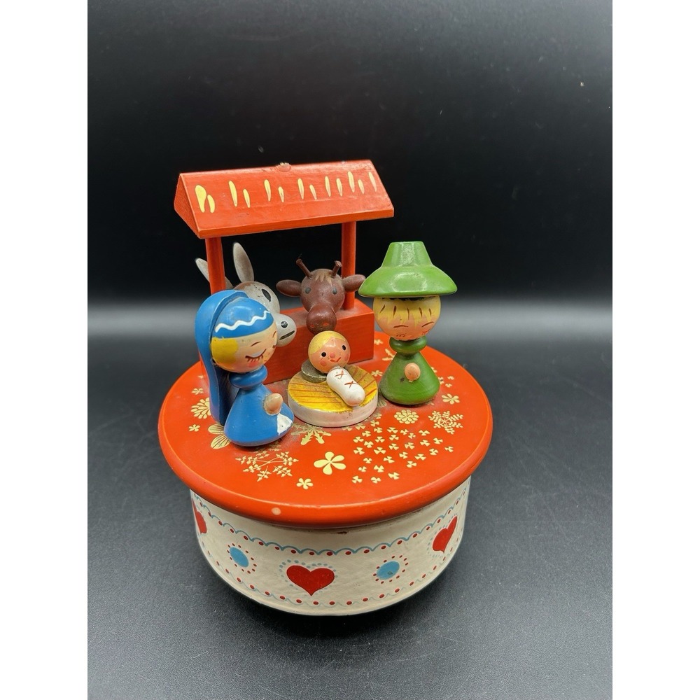 Reuge Swiss Movement Handmade Wooden Nativity Music Box Silent Night Working